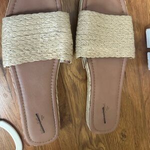 Women's Beige Woven Slide Sandals